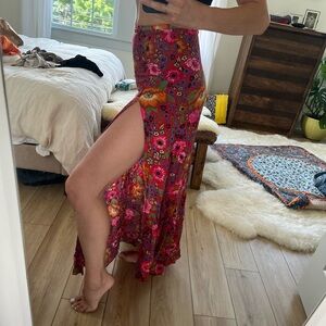 Flower print retro silk skirt silk size 0